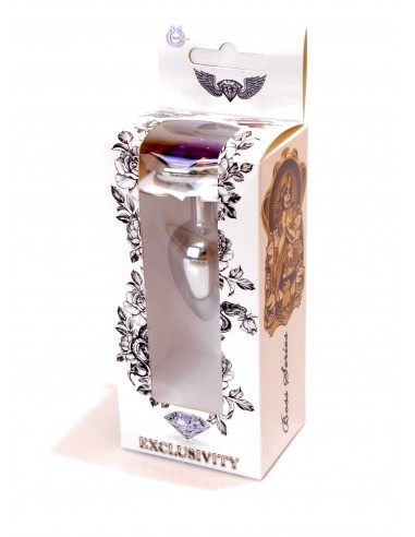 Mały Stalowy Korek Analny z Fioletowym Serduszkiem Exclusivity - Srebrny lub Złoty - Korki analne stalowe - 8