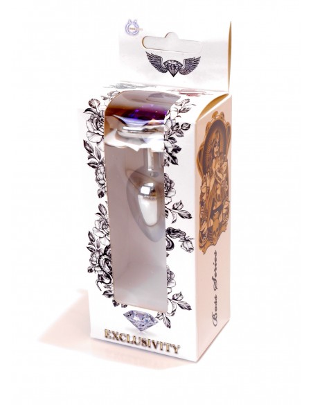 Mały Stalowy Korek Analny z Fioletowym Serduszkiem Exclusivity - Srebrny lub Złoty - Korki analne stalowe - 8