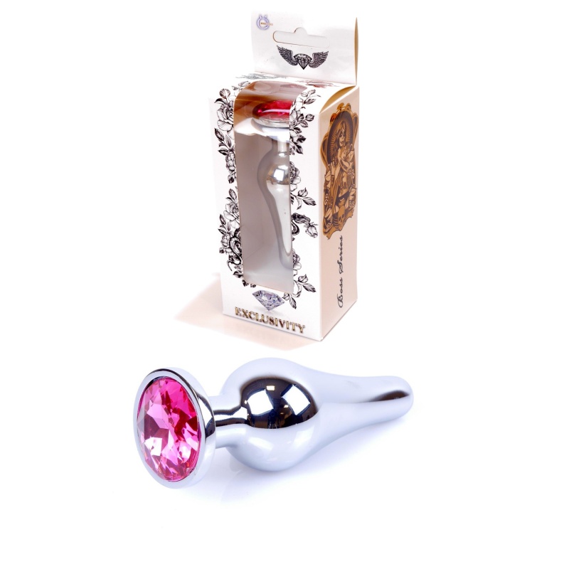 Korek analny Plug-Jewellery Silver Pink - stal nierdzewna, kształt anatomiczny, kryształ w podstawie, 9,5 cm / Ø 3 cm - 2