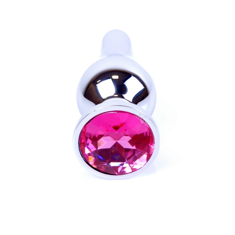 Korek analny Plug-Jewellery Silver Pink - stal nierdzewna, kształt anatomiczny, kryształ w podstawie, 9,5 cm / Ø 3 cm - 3