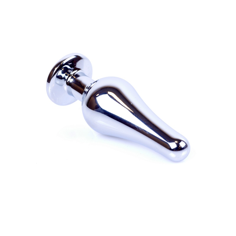 Korek analny Plug-Jewellery Silver Pink - stal nierdzewna, kształt anatomiczny, kryształ w podstawie, 9,5 cm / Ø 3 cm - 4