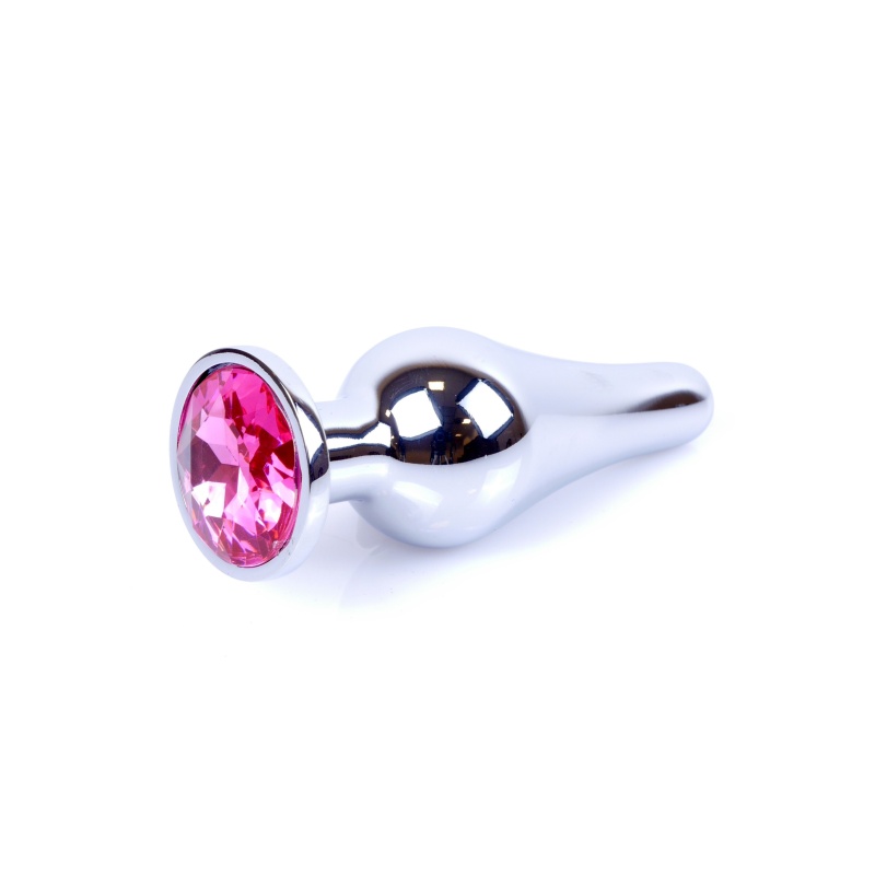 Korek analny Plug-Jewellery Silver Pink - stal nierdzewna, kształt anatomiczny, kryształ w podstawie, 9,5 cm / Ø 3 cm - 1