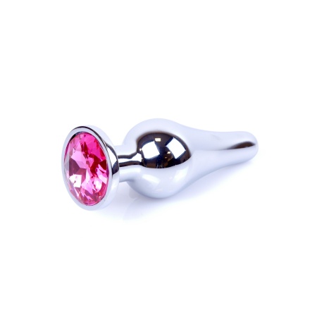 Korek analny Plug-Jewellery Silver Pink - stal nierdzewna, kształt anatomiczny, kryształ w podstawie, 9,5 cm / Ø 3 cm - 1