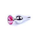 Korek analny Plug-Jewellery Silver Pink - stal nierdzewna, kształt anatomiczny, kryształ w podstawie, 9,5 cm / Ø 3 cm - 1