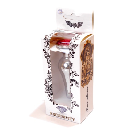 Korek analny Plug-Jewellery Silver Pink - stal nierdzewna, kształt anatomiczny, kryształ w podstawie, 9,5 cm / Ø 3 cm - 8