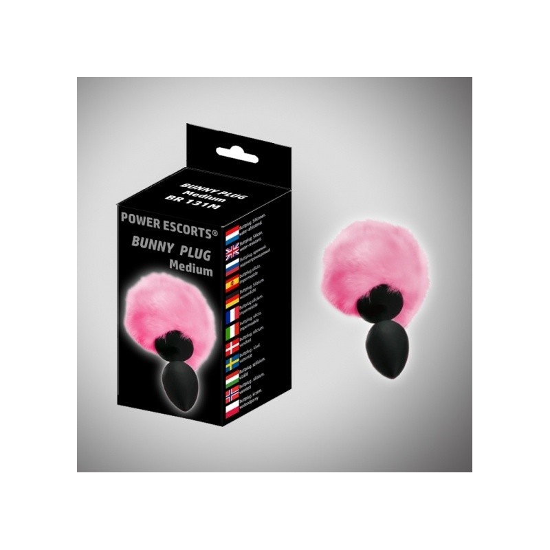 Korek analny z ogonkiem króliczka Bunny Plug Medium 8 x 3,5 cm, czarny z różowym ogonkiem - 2