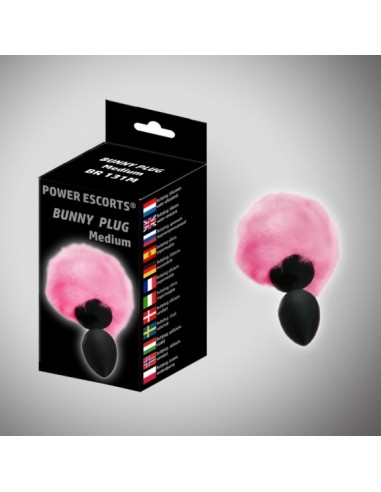 Korek analny zatyczka Bunny plug medium black with pink tail 8 x 3,5 cm / 3,1 x 1,36 inch - Korki analne z ogonkiem - 2