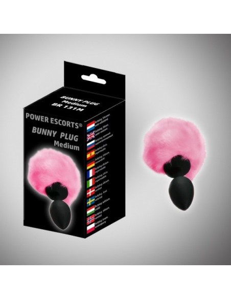 Korek analny zatyczka Bunny plug medium black with pink tail 8 x 3,5 cm / 3,1 x 1,36 inch - Korki analne z ogonkiem - 2