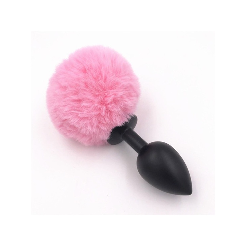 Korek analny z ogonkiem króliczka Bunny Plug Medium 8 x 3,5 cm, czarny z różowym ogonkiem - 1