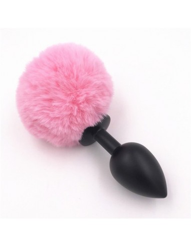 Korek analny zatyczka Bunny plug medium black with pink tail 8 x 3,5 cm / 3,1 x 1,36 inch - Korki analne z ogonkiem - 1
