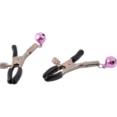 Klamry na sutki Kinky Clamps z kulkami – regulowane, czarno-różowe - 1