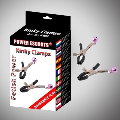 Klamry na sutki Kinky Clamps z kulkami – regulowane, czarno-różowe - 1 2