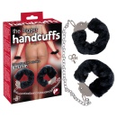Kajdanki BDSM Bigger Furry Handcuffs z metalowym łańcuchem 44 cm i regulacją średnicy 6–12 cm - 1