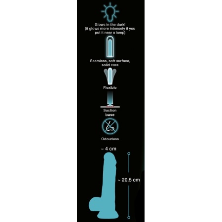 Dildo świecące w ciemności Glow in the Dark z przyssawką, realistyczny kształt, 20,5 cm - 6