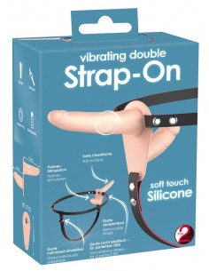 Podwójny Wibrujący Strapon Vibrating Double Strap-On - Strap-ony, dilda na pasku z wibracją - 1 2