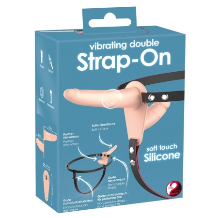 Podwójny Strap-On z Wibracją — Silikon i PU, 2 Dilda 15,7 cm i 8,8 cm, 10 Trybów - 2