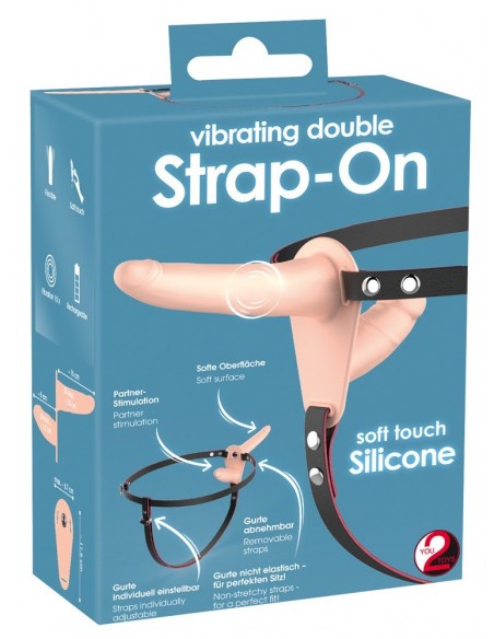 Podwójny Wibrujący Strapon Vibrating Double Strap-On - Strap-ony, dilda na pasku z wibracją - 2