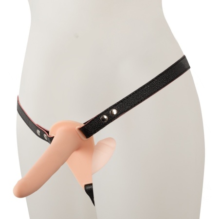 Podwójny Strap-On z Wibracją — Silikon i PU, 2 Dilda 15,7 cm i 8,8 cm, 10 Trybów - 4