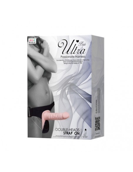 Wibrujący Strapon Ultra Passionate Harness Double-Header - Strap-ony, dilda na pasku z wibracją - 8