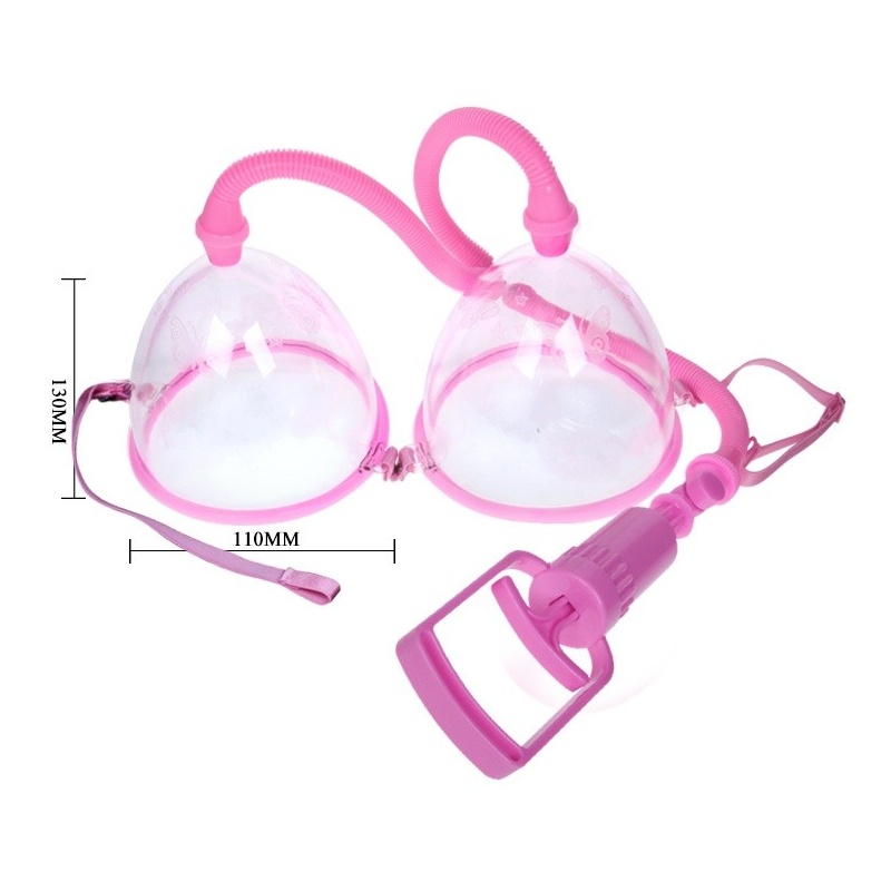 Podwójna pompka próżniowa do piersi Twin Cups z ręcznym tłokiem, klosz 13 cm - 4