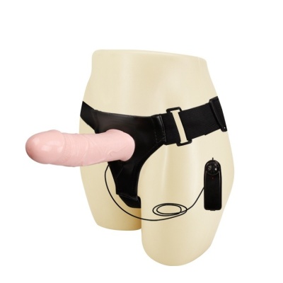 Strap-on z pustym kanałem BW-022039 z wibracją, długość całkowita 17 cm - 1 2