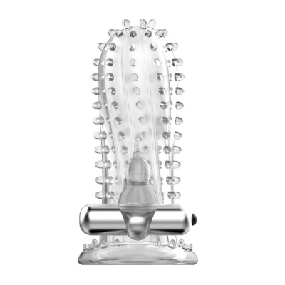 Nakładka na penisa Brave Man Vibrating z wibratorem łechtaczkowym i wypustką analną, 14 cm - 1 2