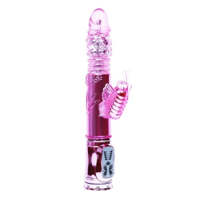 Wibrator króliczek Throbbing Butterfly z rotacją, funkcją wpychania i wibrującym motylkiem, 29,5 cm - 1