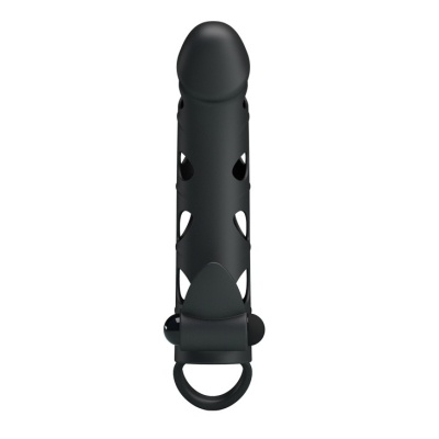 Vibrating Penis Sleeve with Ball Strap - nakładka na penisa z wibracją i paskiem na jądra, 17 cm - 1