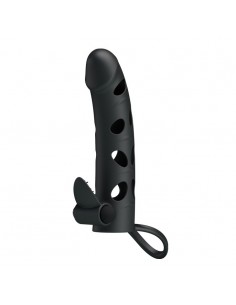 Wibrująca Nakładka Na Penisa Vibrating Penis Sleeve With Ball Strap - Przedłużki i nakładki na penisa - 1 2