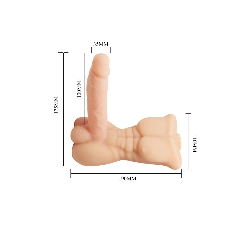 Męski tors Temptation Bigger Man z wibrującym i obracającym się fallusem o długości 13 cm - 5