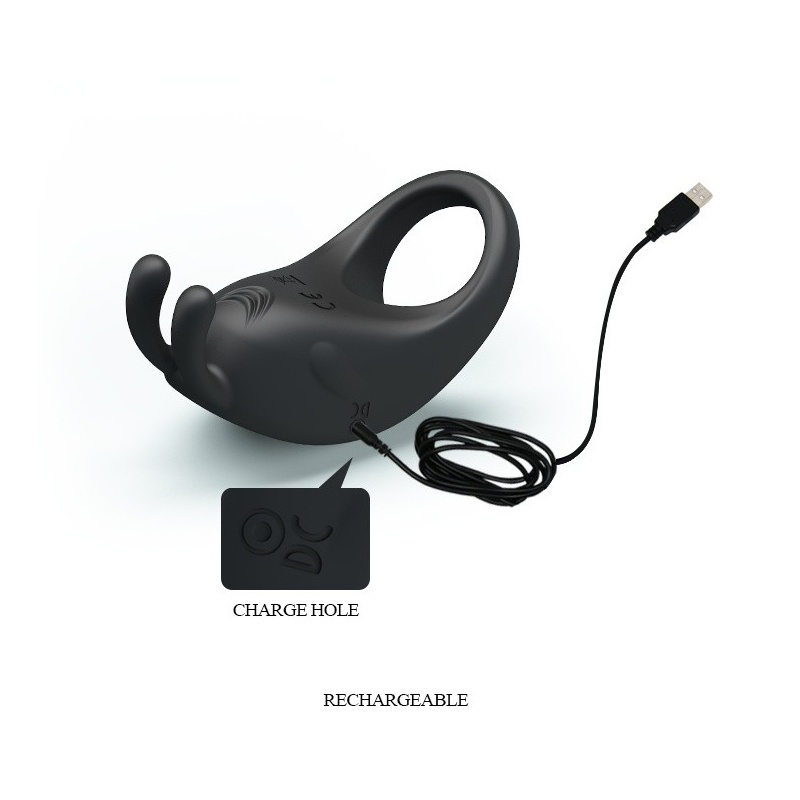 Wibrujący silikonowy pierścień Little Ear na penisa - 7 funkcji, 7,5 cm - 8