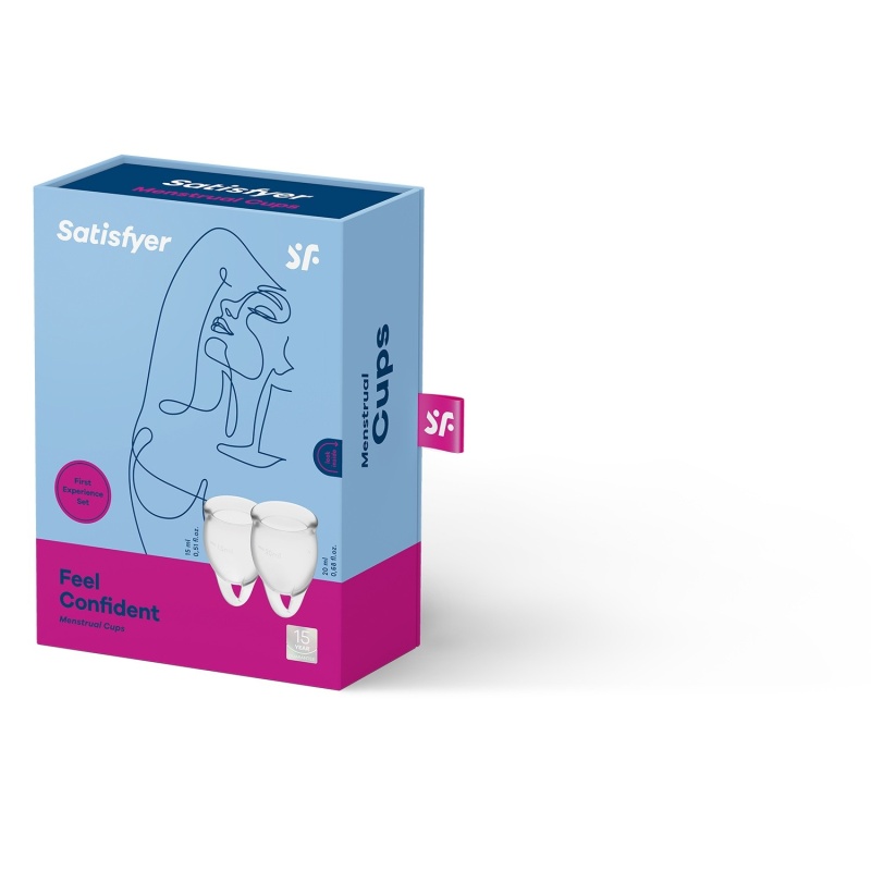Kubeczki menstruacyjne Satisfyer Feel Confident - zestaw 2 szt. z silikonu medycznego, Ø 3,8 cm i Ø 4,05 cm - 1