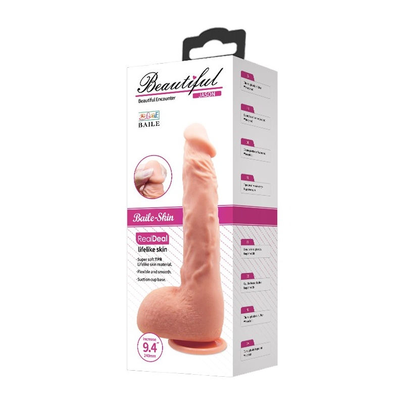 Dildo JASON 24,9 cm z zakrzywionym trzonem i przyssawką - 3