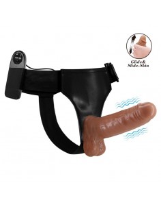 Wibrujący Strapon Ultra Passionate Harness Realdeal Penis 6.2'' Brown - Strap-ony, dilda na pasku z wibracją - 1