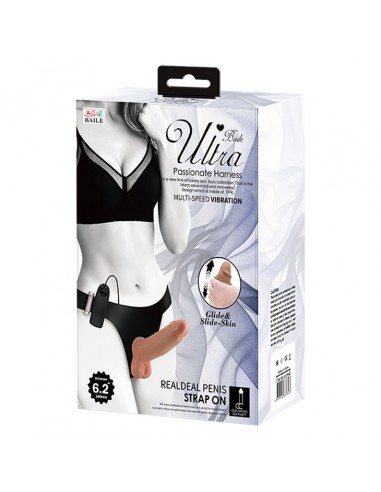 Wibrujący Strapon Ultra Passionate Harness Realdeal Penis 6.2'' Brown - Strap-ony, dilda na pasku z wibracją - 9