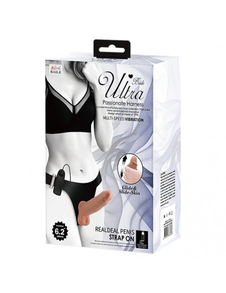 Wibrujący Strapon Ultra Passionate Harness Realdeal Penis 6.2'' Brown - Strap-ony, dilda na pasku z wibracją - 9