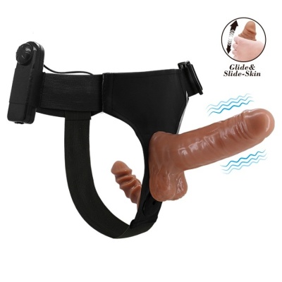 Dildo na pasku Ultra Passionate podwójne z wibracją, 16 cm - 1
