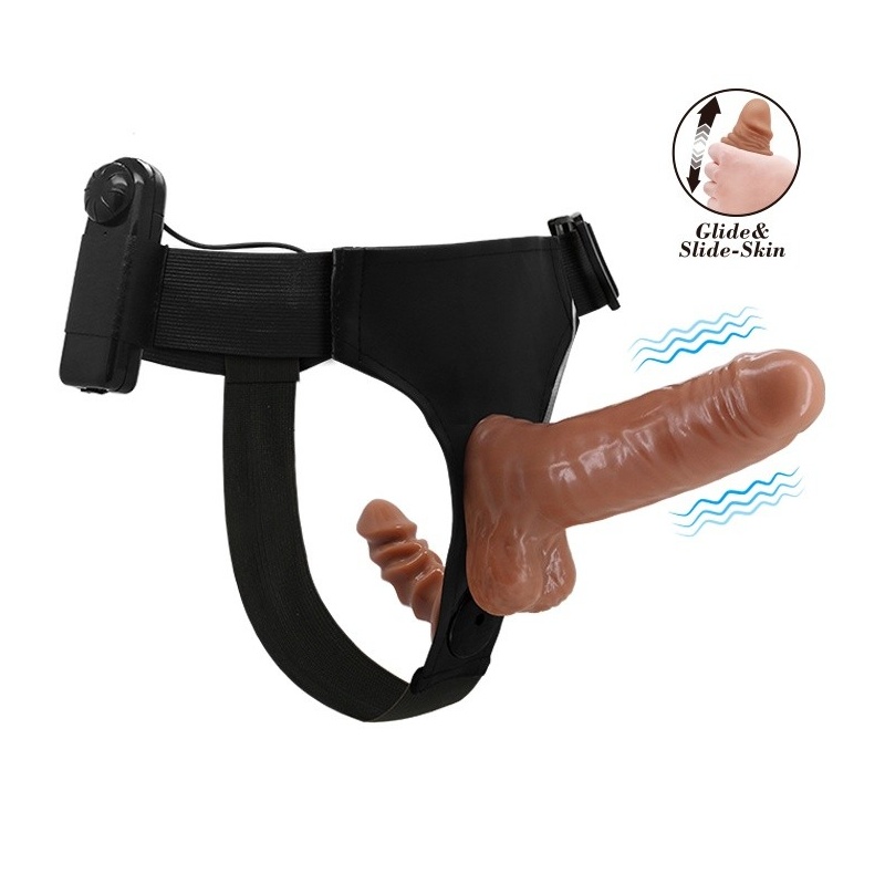 Dildo na pasku Ultra Passionate podwójne z wibracją, 16 cm - 1