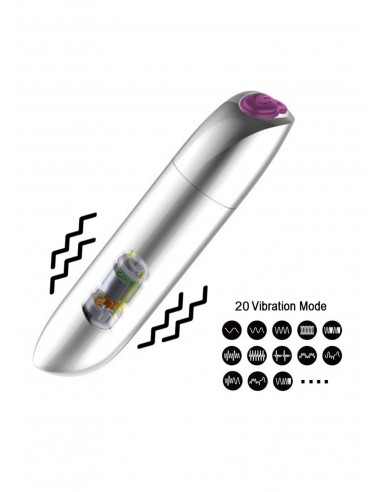 Wibrator mini Rechargeable Powerful Bullet Vibrator USB 20 Functions - Silver - Wibratory Mini - 3