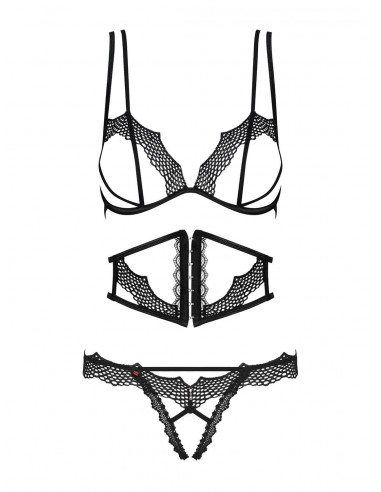 Bravelle komplet bielizny erotycznej 3-częściowy czarny  S/M - Komplety bielizny erotycznej - 5