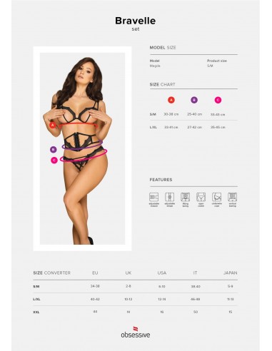 Bravelle komplet bielizny erotycznej 3-częściowy czarny  S/M - Komplety bielizny erotycznej - 7