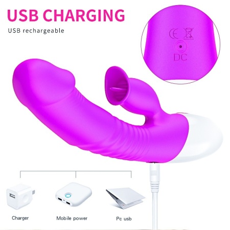 Wibrator 7 Function and Heating Mode fioletowy z ruchomym stymulatorem łechtaczki, ogrzewaniem i 7 trybami (wymiary nieokreślone - 7