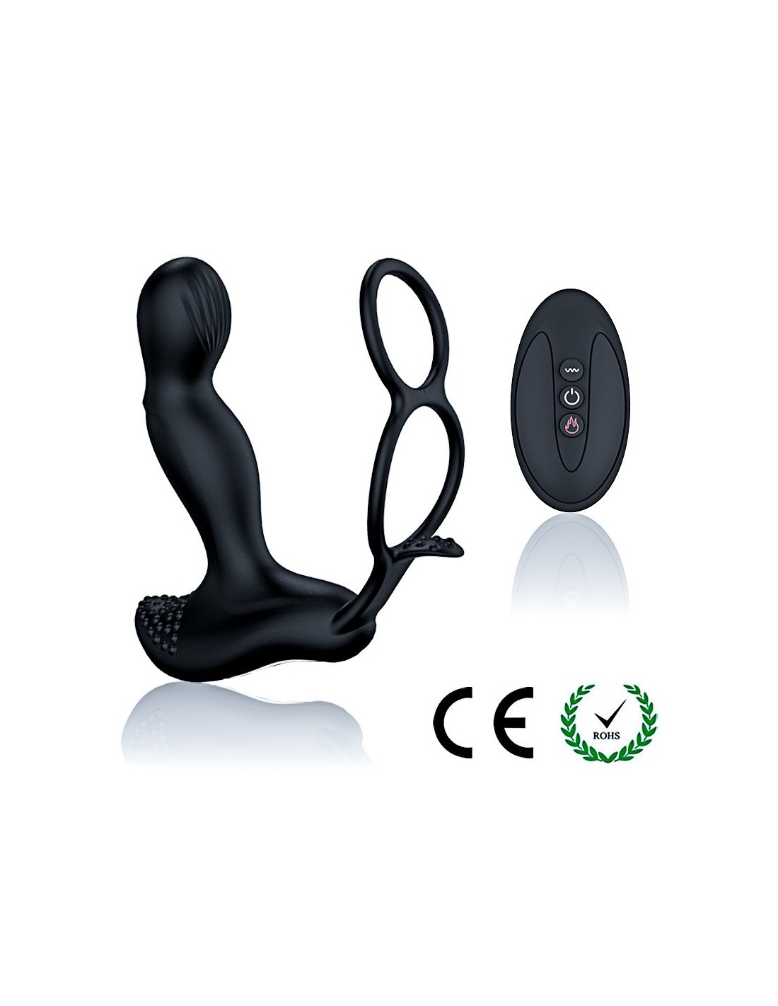 Masażer Prostaty z Pilotem i Podwójnym Pierścieniem 7 Funkcji + Grzanie - aksamitny materiał