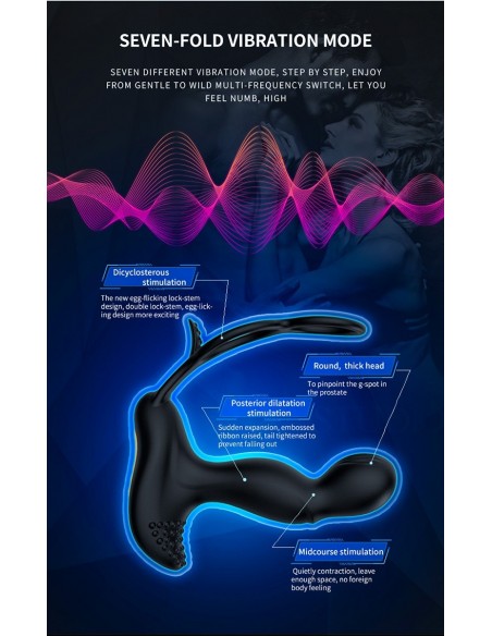 Masażer Prostaty z Pilotem i Podwójnym Pierścieniem 7 Funkcji + Grzanie - Masażery i stymulatory prostaty - 12