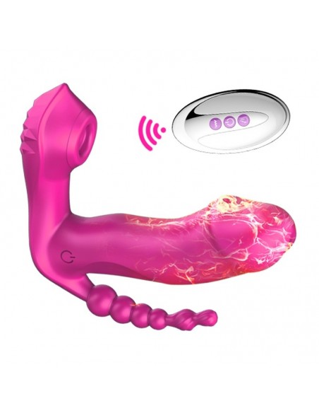 Stymulator dla Par z Pilotem - 7 Funkcji Ssących, Grzanie, Wibracje + Kulki analne - WIBRATORY DLA PAR - 2