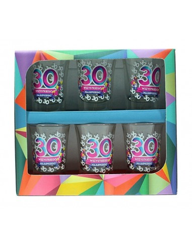 Urodzinowa Geometria - zestaw 6 kieliszków 35ml. - 30 Wszystkiego Najlepszego - Śmieszne gadżety, prezenty - 1