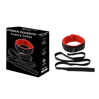 Obroża BDSM Luxury Collar ze smyczą – regulowana, czarno-czerwona - 1