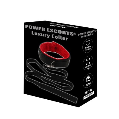 Obroża BDSM Luxury Collar ze smyczą – regulowana, czarno-czerwona - 1 2