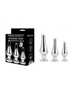 Zestaw korków analnych Diamond king 3 white stone - Korki analne stalowe - 1