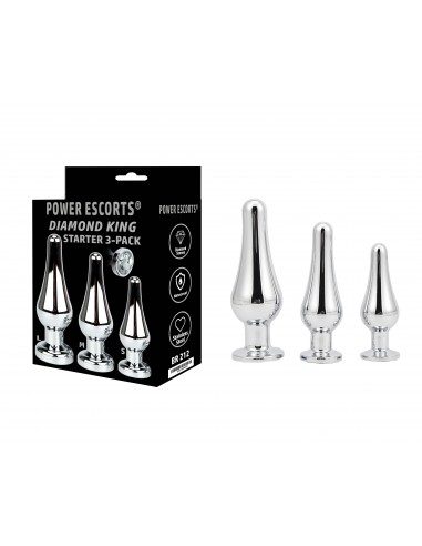 Zestaw korków analnych Diamond king 3 white stone - Korki analne stalowe - 1